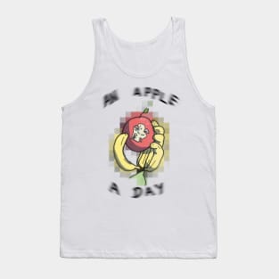 An Apple A Day - banana hand holding gummy worm infested apple - word art Tank Top